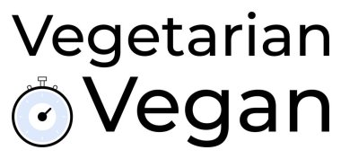 Minimalist mavi kronometre ikonuyla Vejetaryen ve Vejetaryen metin öğeleri. Farkındalık için ideal, sağlıklı yaşam, diyet seçenekleri, bitki temelli yemek, hız, zaman tasarrufu, basit yaşam tarzı. Satır metaforu