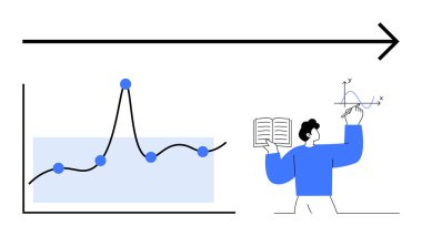 Açık kitap grafiği olan kişi veri analizinin, eğitimin, gelişimin, bilgi yeniliğinin ve büyümenin altını çizmektedir. Öğretmenlik, öğrenme, analitik, strateji, yenilik ve eğitim için ideal. Çizgi