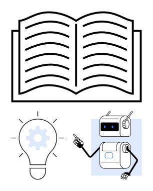 Ampulü aç, vitesli ve robotlu. Eğitim, teknoloji, yenilik, öğrenme, otomasyon, yaratıcılık ve gelecekteki kavramlar için idealdir. Satır metaforu