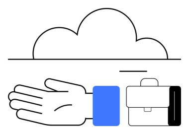 El, bulut, evrak çantası dijital depolamayı ve çalışmayı simgeliyor. Teknoloji, iş dünyası, bulut hesaplama, dijital dönüşüm, uzaktan veri depolama verimi için idealdir. Satır metaforu