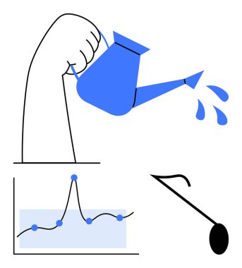 Mavi sulama kutusuyla veri tablosu hazırlıyorum. Büyüme, analitik, yatırım, yenilik, strateji, yetiştirme ve potansiyel için idealdir. Satır metaforu