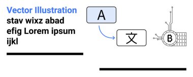 İngilizce A 'dan Çince sembol geçiş oku devre temalı blok zinciri üzerinde şifreli para birimi B' ye yönlendiriyor. Dil çevirisi, kripto para birimi, teknoloji, eğitim, dijital pazarlama için ideal