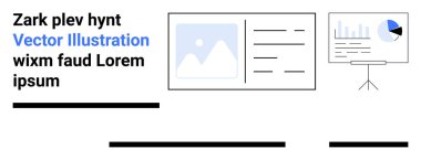 Metin bloğu, resim yer tutucu ve grafik ve pasta grafikli bir ekranda veri sunumu. Rapor, bilgi grafikleri, sunumlar, web siteleri, eğitim materyalleri, pazarlama ve analitik için ideal