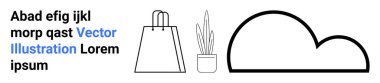 Shopping bag, potted plant, and cloud drawing represent contemporary lifestyle and retail experience. Ideal for e-commerce, environmental awareness, cloud services, sustainability, minimalist design clipart