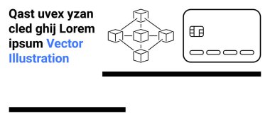Birbirine bağlı küplerle bir kredi kartı simgesinin yanında engelleme ağı. Ödeme güvenliği, fintech, kripto para birimi, finans teknolojisi, dijital işlemler, çevrimiçi alışveriş için ideal