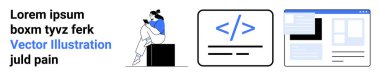 Mobil kullanıcı, geliştirme görüntüleme portu web sayfası prototipinde akıllı telefon kodu ile etkileşime geçiyor. Web geliştirme, mobil uygulamalar, UIUX tasarımı, kodlama eğitimi, teknoloji, dijital