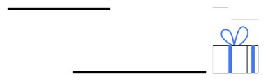 Sağ alt köşesinde mavi kurdeleli hediye kutusu ve üç farklı uzunlukta siyah yatay çizgi. Doğum günü, kutlama, tatil, minimalist tasarım, grafik tasarım, tebrik kartları için ideal. Çizgi