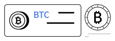Bitcoin sembolü BTC metin ve satırlarının yanında şifreli para birimini temsil ediyor. Engelleme teknolojisi için ideal, dijital para birimi değişimi, yatırım tartışması, çevrimiçi ticaret, fintech, finansal