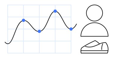 Veri noktaları, insan figürü simgesi ve ayakkabı sembolü olan çizgi grafiği. Ticari büyüme, veri analizi, moda eğilimleri, yenilik, pazarlama, nüfus ve tüketici davranışları için ideal. Satır metaforu