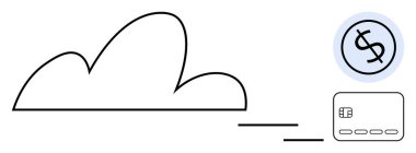 Bulut bir dolar işareti ve kredi kartına bağlı. Teknoloji, finans, e-ticaret, dijital bankacılık, bulut hizmetleri, online işlemler, modern iş için ideal. Satır metaforu