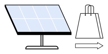 Alışveriş torbası ve oklu güneş paneli, yeşil tüketim, sürdürülebilirlik, temiz enerji öneriyor. Yenilenebilir enerji tanıtımı, çevre dostu yaşam tarzı, sürdürülebilir alışveriş ve çevre için ideal