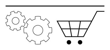 Vitesler alışveriş arabasıyla kaynaşıyor. E-ticaret otomasyonu ve operasyonel verimliliği temsil ediyor. Çevrimiçi alışveriş, iş lojistiği, envanter yönetimi, satış tahmini, süreç için ideal