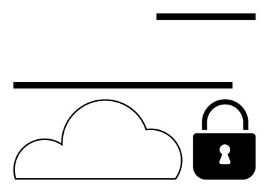 Asma kilit ile eşleştirilmiş bulut simgesi güvenli bulut depolama ve veri korumasını sembolize eder. Siber güvenlik, çevrimiçi güvenlik, veri şifreleme, güvenli bulut hesaplama, gizlilik politikaları, bilişim