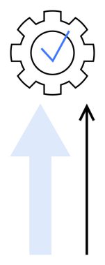 İşaretli vites yükselen mavi ok, gelişimin kara ok teması, başarı, yenilik, üretkenlik, başarı, verimlilik, gelişme. Satır metaforu