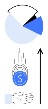 Turta grafiği ve madeni paralar finansal verileri ve büyümeyi sembolize eder. Ekonomi, finans, ticaret, yatırım, zenginlik, analitik, başarı konuları için idealdir. Satır metaforu