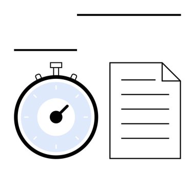 Kronometre ve doküman. Zaman yönetimi, verimlilik, teslim tarihleri, görev organizasyonu, verimlilik, zaman izleme, hedef belirleme için idealdir. Satır metaforu