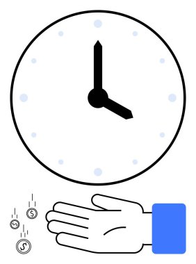 Siyah elli bir saat, saatlerce mavi noktalar. Elini yukarı doğru uzat. Üç bozuk para düşüyor. Finans, zaman yönetimi, yatırım, verimlilik verimliliği için idealdir. Satır metaforu