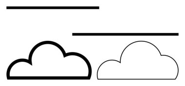 İki bulut çizgisi, biri kalın diğeri ince, iki yatay çizginin altında. Hava simgeleri, çevre tasarımı, minimalist çizimler, kullanıcı arayüzleri, eğitim materyalleri için ideal