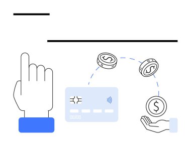 Karttaki parmak düğmesine basmak, madeni paraların elde taşınması, işlemlerin kolaylaştırılması. Finans, bankacılık, e-ticaret, teknoloji, nakit ödemeler, çevrimiçi alışveriş özgürlüğü için ideal