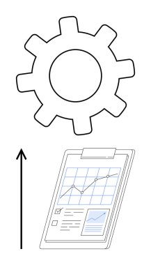 Çizgi grafikleri ve grafikleri olan yukarı doğru ok panosu. Ticari büyüme, üretkenlik, analitik, yenilik, verimlilik, strateji, yönetim için ideal. Satır metaforu