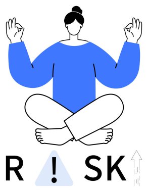 Nilüfer çiçeğiyle meditasyon yapan biri, elleri iyi bir jest içinde, RISK yazısı ve ünlem işareti olan biri. Stres yönetimi, farkındalık, sağIık, risk farkındalığı, odaklanma, denge ve zihinsel