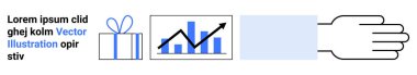 Bir hediye kutusuna doğru uzanan ve bar ve çizgi grafiği olan büyüme grafiği, rastgele yer tutucu metnin yanında. İş için ideal, veri analizi, pazarlama, hediye verme, finansal büyüme, takım çalışması