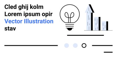 Ampul, yükselen çubuk grafiği, birkaç metin bloğu, yatay çizgiler ve minimalist, modern tarzda dairesel elementler. İş temaları, sunumlar, büyüme stratejileri ve yenilikler için ideal
