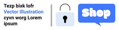 Alışveriş simgesi mavi konuşma balonunda asma kilit ve mesajın yanında. Ecommerce web siteleri, çevrimiçi güvenlik, dijital pazarlama, web sitesi afişleri ve çevrimiçi işlemler için ideal. İniş sayfası