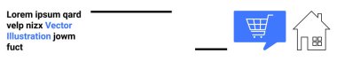 Mavi sohbet balonunda alışveriş arabası ve ev çizgisi online alışveriş ve ev teslimatını temsil ediyor. E-ticaret, perakende, dağıtım hizmetleri, teknoloji, modern yaşam tarzı, müşteri kolaylığı için ideal