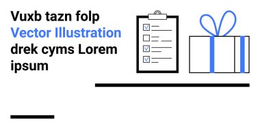 Kontrol listesi, paketlenmiş hediye ve dekoratif metin bloğu olan pano. İş planlaması, görev yönetimi, etkinlik organizasyonu, verimlilik, hediye planlama, pazarlama materyalleri ve tatil için ideal