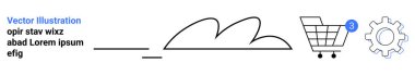 Bulut, alışveriş arabası ve teçhizat ikonu. Çevrimiçi alışveriş, ecommerce, bildirim, el arabası güncellemeleri, teknoloji, ayarlar ve hizmetler için idealdir. İniş sayfası