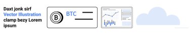 Metin bloğu, verili birden fazla çizelge, Bitcoin sembolü, BTC kısaltması, bulut simgesi. Kripto para birimi, finans analizleri, bulut depolama, finansal teknoloji, veri görselleştirme, UIUX tasarımı için ideal