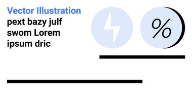 Mavi yıldırım ve yer tutucu metnin yanında yüzde simgeleri. Finans, dijital tasarım, teknoloji, eğitim, sunumlar, pazarlama ve markalaşma için ideal. İniş sayfası
