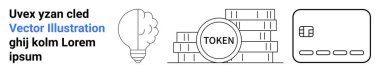 Fikirleri temsil eden ampul, dijital para birimini sembolize eden jetonlar, elektronik ödeme öneren kredi kartı. Finansal teknoloji, yenilik, dijital para birimi, e-ticaret, çevrimiçi için ideal