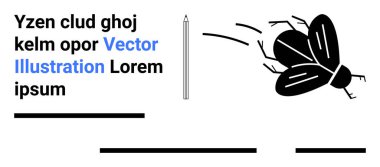 Mesaj kutularının yanında uçan böcek çizimi ve kalem var. Eğitim içeriği, yaratıcı yazılar, tasarım şablonları, sanatsal sunumlar, böcek çalışmaları, doğa temaları, okul projeleri için idealdir. İniş