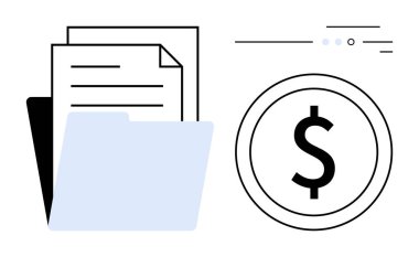Finansal dosya klasörü ve dolar sembolü belge yönetimi ve para tasarrufu öneriyor. Finans, muhasebe, muhasebe, muhasebe, yatırım, iş, kişisel finans ve bankacılık konuları için ideal
