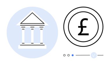 Bankanın ön cephesinde sütunlar yarım kilo para işaretinin yanında. Finans, bankacılık, yatırım, tasarruf, ekonomi, döviz kuru, finansal planlama için ideal. Satır metaforu