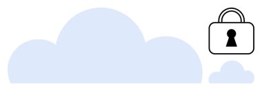 Daha küçük bulut ve asma kilit simgesi olan büyük bulut sembolü güvenli bulut deposunu gösteriyor. Teknoloji, siber güvenlik, veri koruması, çevrimiçi mahremiyet, yazılım hizmetleri, ağ güvenliği, bilişim için ideal