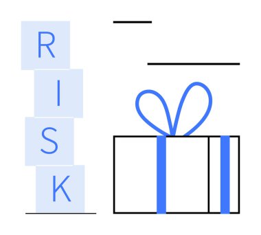 Yığılmış bloklar düzgün paketlenmiş bir hediye ile RISK 'in yanına konur. İş stratejisi, yatırım riski, karar verme, mali planlama, sigorta, girişimcilik ve belirsizlik için ideal