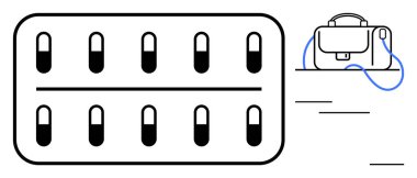 Masadaki evrak çantasının yanında ilaç şişliği var. Sağlık farkındalığı, iş hayatı dengesi, ilaç, ilaç, iş, sağlık, üretkenlik için idealdir. Satır metaforu