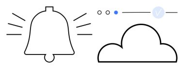 Mavi düğmeli ve dairesel seçenek düğmeli bir bulut simgesinin yanında uyarı zili çalıyor. Alarmlar, dosya depolama, ayarlar, sistem güncellemeleri, anımsatıcılar, görevler, kullanıcı arayüzü için ideal. Çizgi