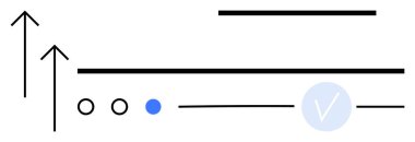 Yukarı doğru oklar, geometrik şekiller, çizgiler, bir mavi nokta ve işaret simgesi dahil üç daire. Kullanıcı arayüzü, iş akışı, tasarım kavramları, proje yönetimi, görev ilerlemesi için ideal