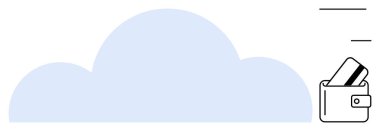 Mavi bulut şekli, dijital cüzdan ve eklenmiş kredi kartı. Fintech, bulut hizmetleri, çevrimiçi ödemeler, dijital bankacılık, e-ticaret, siber güvenlik teknolojisi trendleri için ideal. Satır metaforu