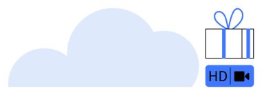 Bulut simgesi, hediye kutusu ve bulut depolama, video yayını ve hediye servislerini vurgulayan HD video sembolü. Bulut bilgisayarı, çevrimiçi hizmetler, video akışı, dijital depolama kullanıcısı hediye etmek için ideal