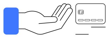 Kredi kartına uzanan el, ödeme, finans ve işlemler kavramlarını temsil ediyor. Finansal hizmetler, e-ticaret, bankacılık, dijital ödemeler, tüketici finansmanı için ideal