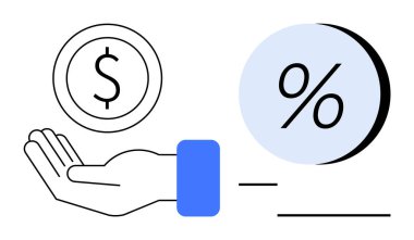 El ele tutuşan dolar sembolü ve büyük yüzdelik işareti. Finans, yatırım, bankacılık, faiz oranları, krediler, tasarruflar, ekonomi için ideal. Satır metaforu