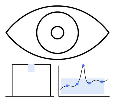 Göz sembolü minimalist çizgi grafiği ve bar grafiği veri analizi, izleme ve görme yeteneği olduğunu gösteriyor. Analiz, algı, istatistik, teknoloji, öngörü ve strateji konuları için ideal