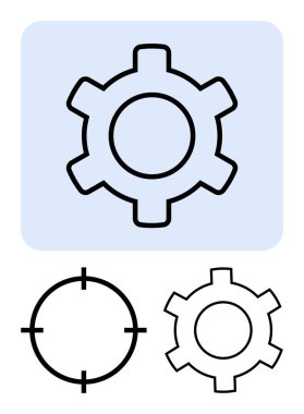 Açık mavi kare, çapraz gölge simgesi ve basit daire simgesi içerisindeki ayarlar için vites simgesi. Teknoloji, kesinlik, mühendislik, yapay zeka tasarımı, işlevsellik sorunları markalaştırma için idealdir. Çizgi
