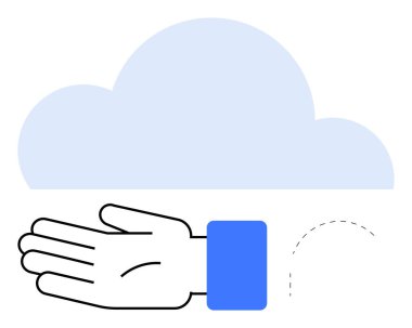 Mavi bir bulutun altında uzanmış bir el. Teknoloji, bulut hesaplama, destek, veri depolama, modern erişilebilirlik, yardım, empati temaları için ideal. Satır metaforu