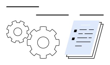 Dişliler, istiflenmiş belgelerin yanında takım çalışmasını, proje planlaması, görev yönetimi ve strateji uygulamasını sembolize eder. İş süreçleri, iş akışları, proje yönetimi, takım çalışması için ideal